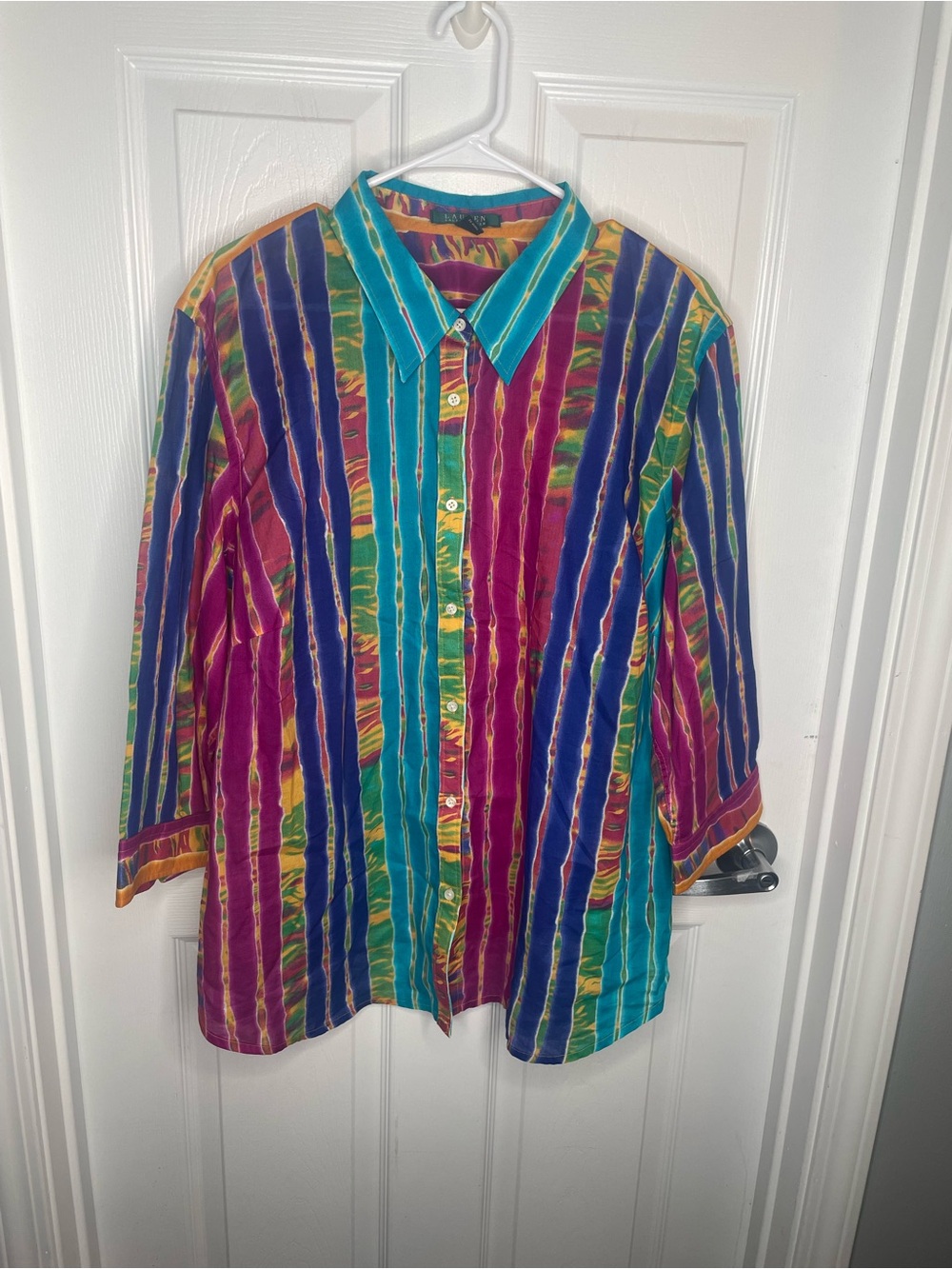 Lauren Ralph Lauren 100% Cotton Rainbow Striped Colorful Button Down Shirt 3X